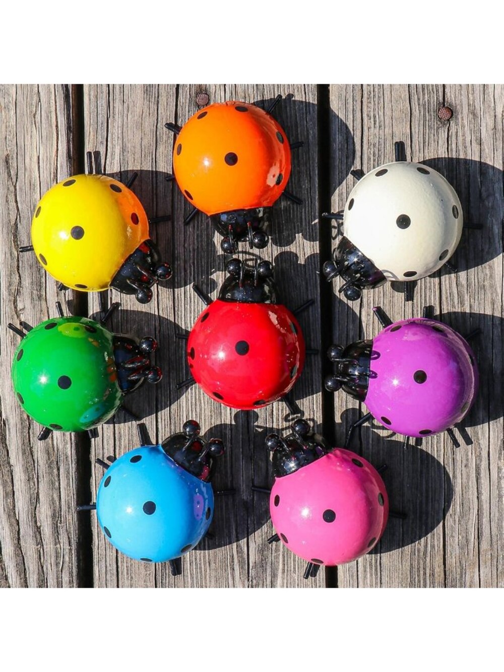 Colorful Ladybug Garden Decor - Cute Outdoor Yard Art & Lawn Ornaments Set of 8